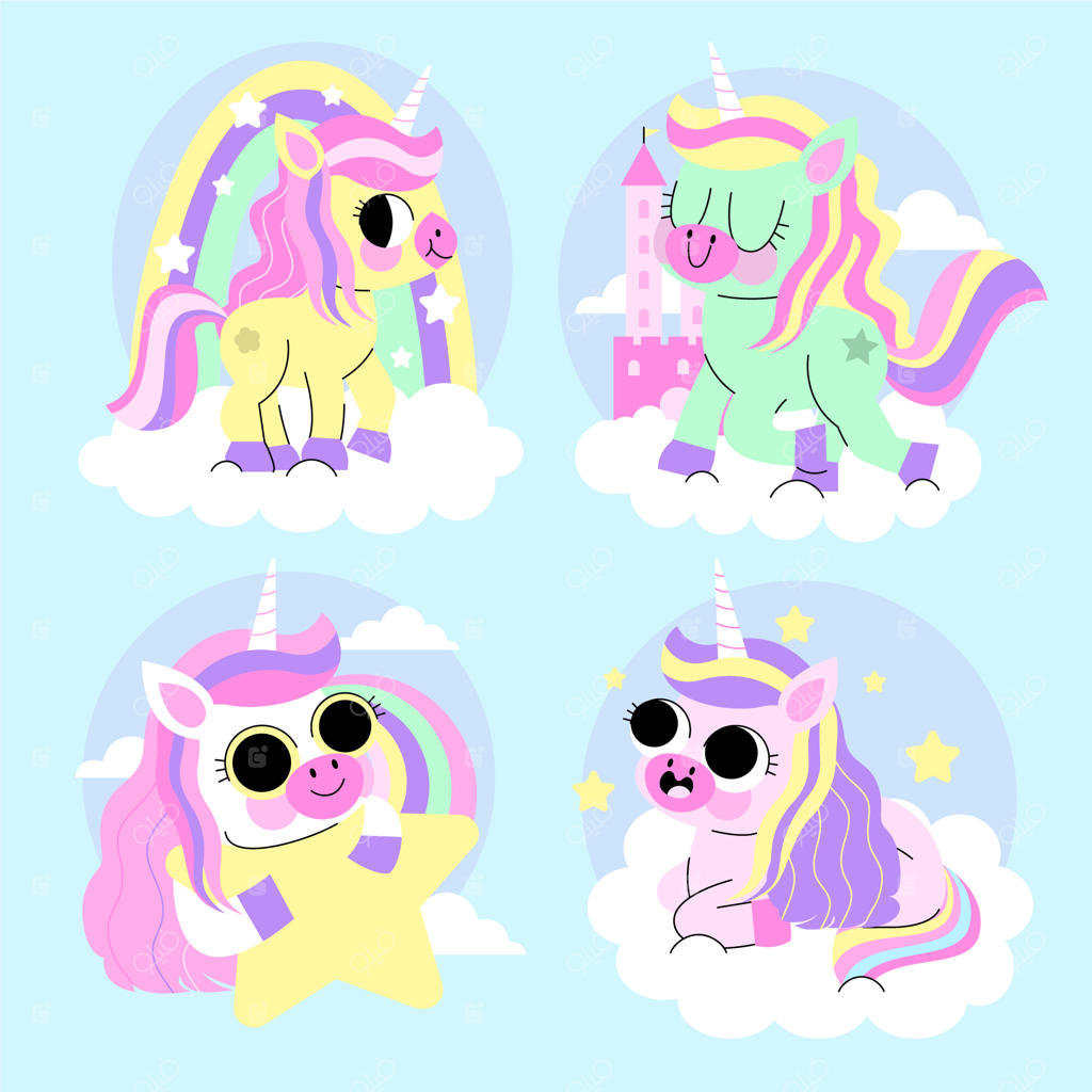 مجموعه برچسب‌ یونیکورن‌ بامزه و فانتزی