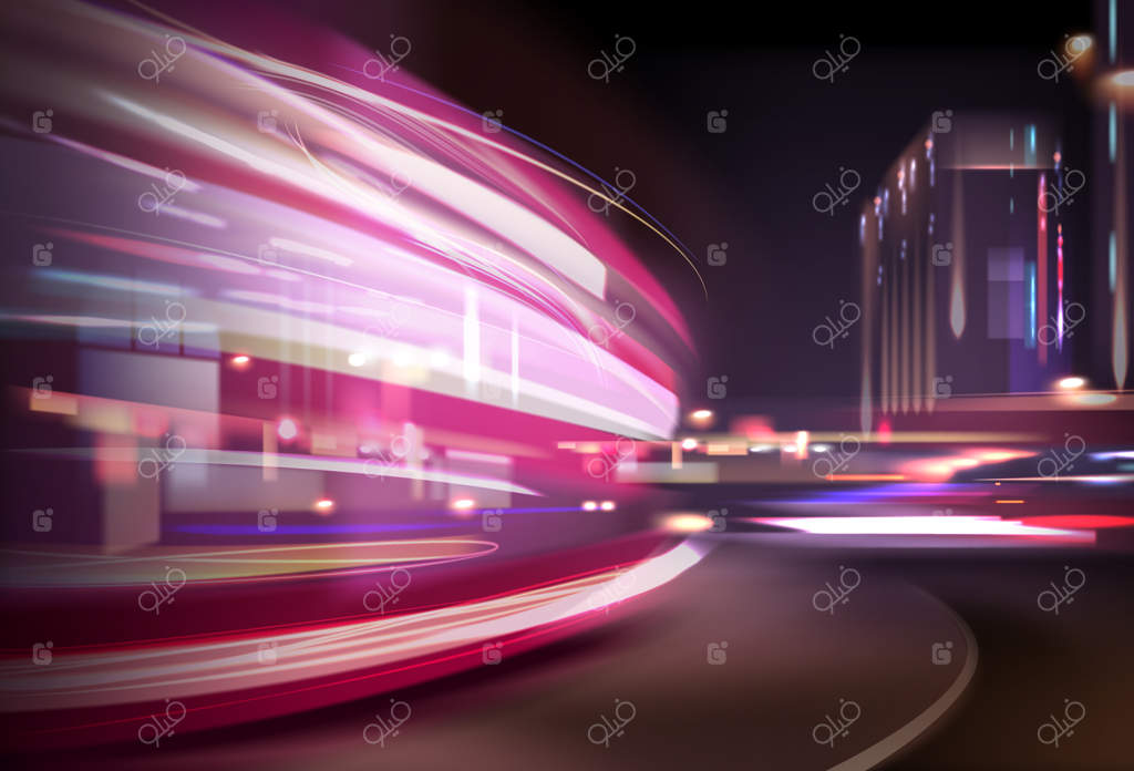 تصویر رد نورهای رنگارنگ با افکت تاری حرکتی و نوردهی طولانی