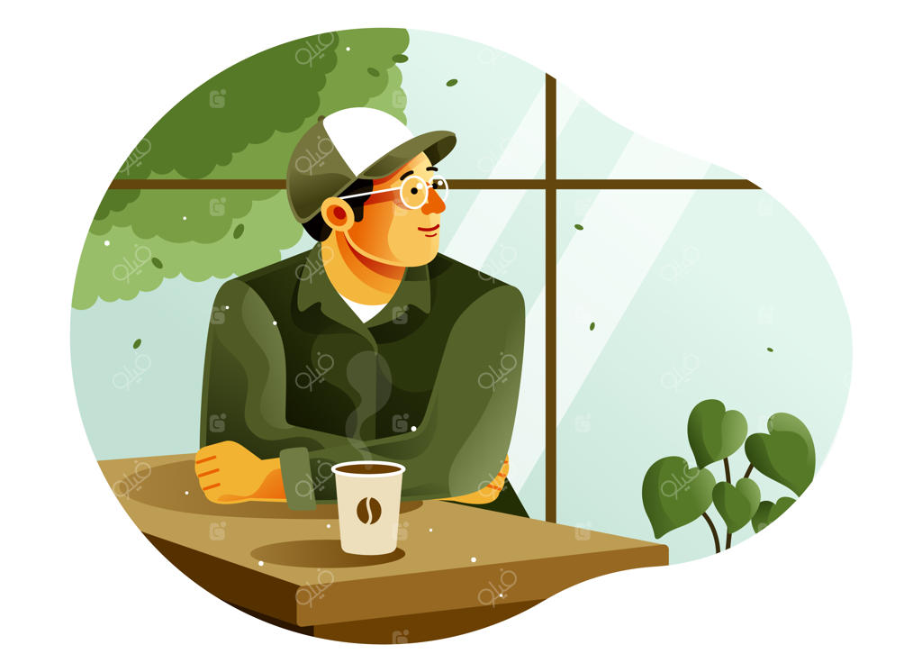 مردی در حال لذت بردن از نوشیدن قهوه در کافی‌شاپ