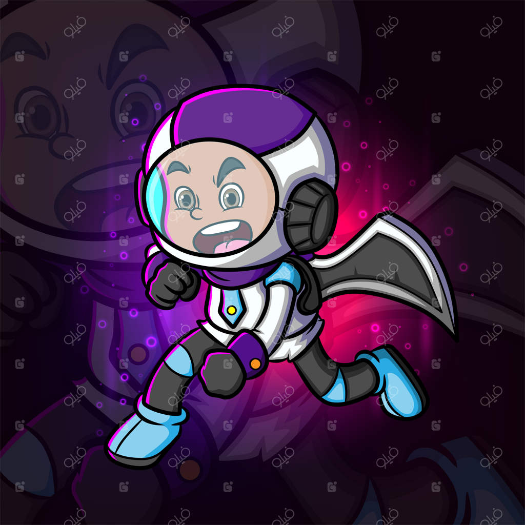 طراحی لوگوی نمادین پسری سایبورگ در حال مبارزه برای ورزش‌های الکترونیکی