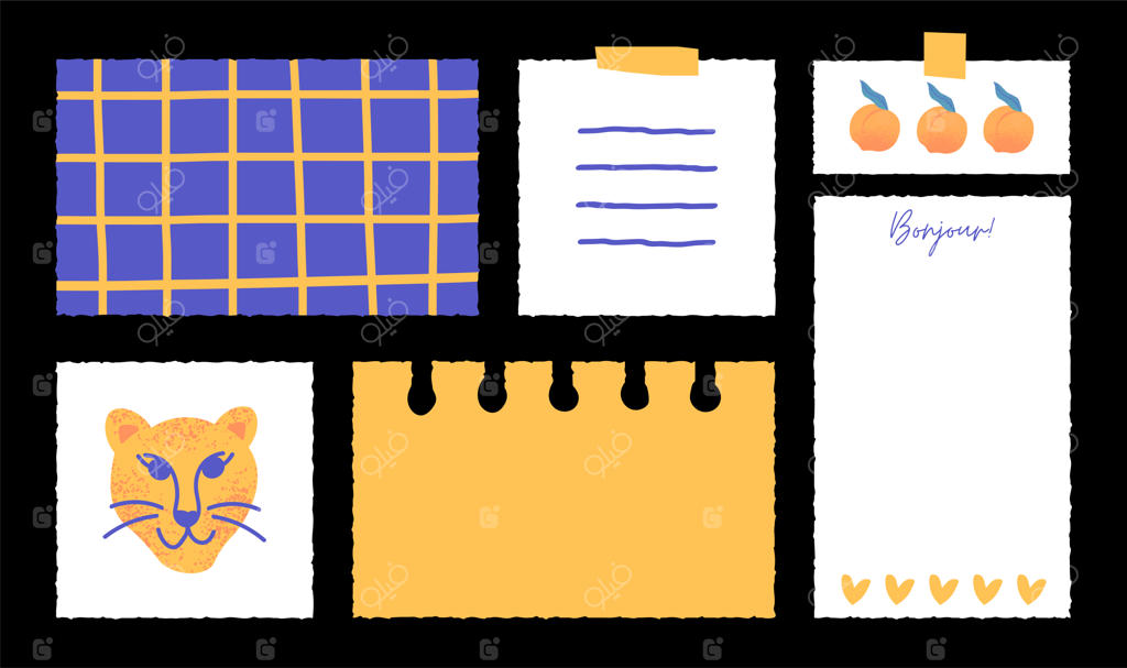 تصویرسازی یادداشت‌های کاغذی با استیکرها؛ یادآوری‌های دست‌نویس، لیست کارها، برنامه‌ریز، جدول زمان‌بندی.