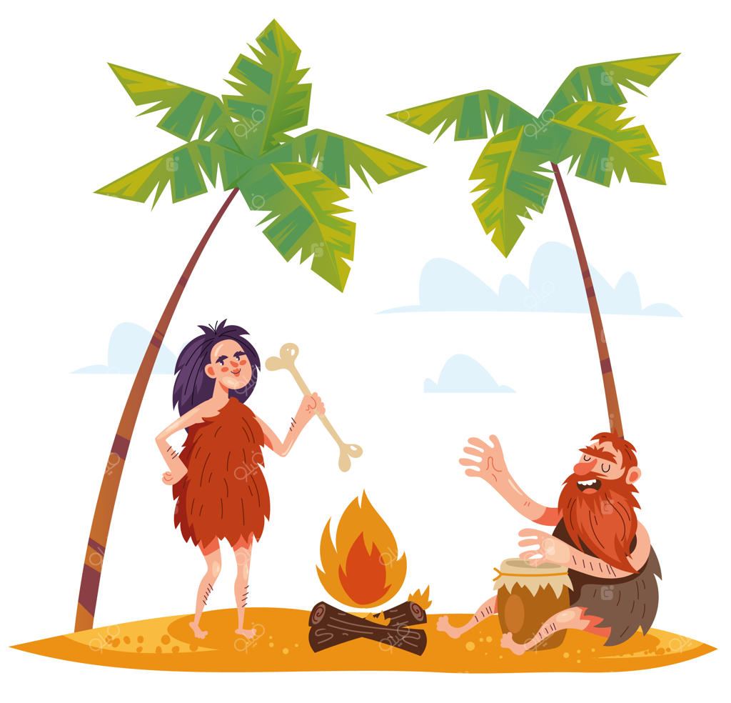 مجموعه تصویرسازی کارتونی خانواده و قبیله انسان‌های غارنشین