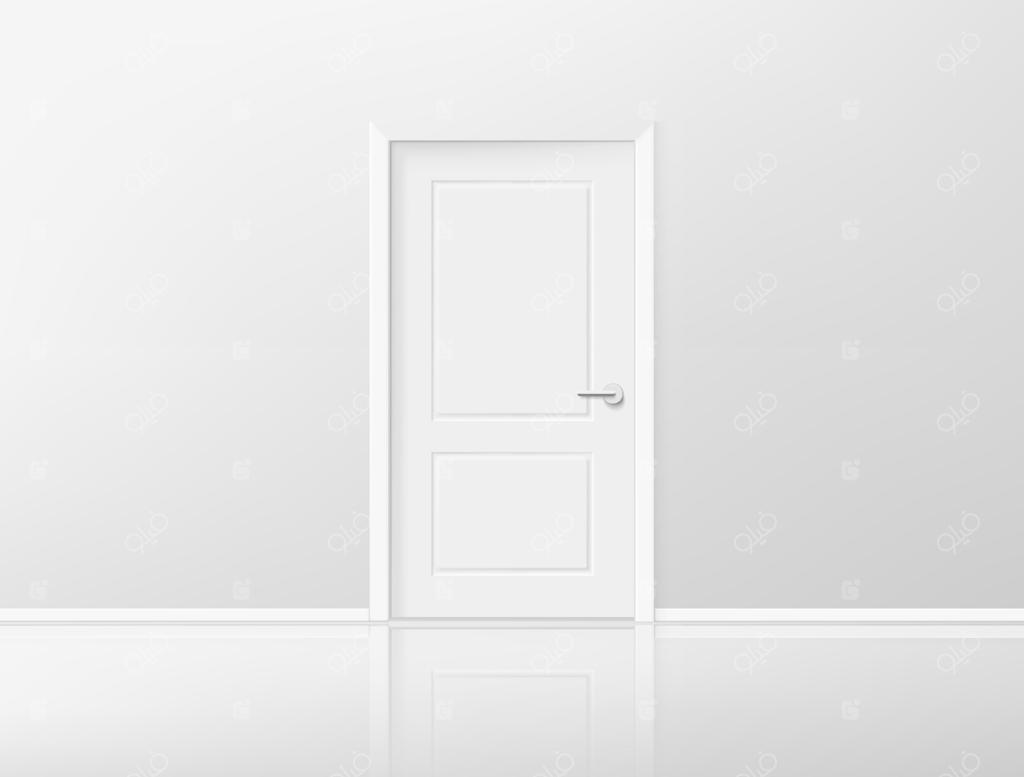 درب بسته در فضای داخلی روشن با آینه روی زمین، تصویرسازی وکتور سه‌بعدی واقع‌گرایانه
