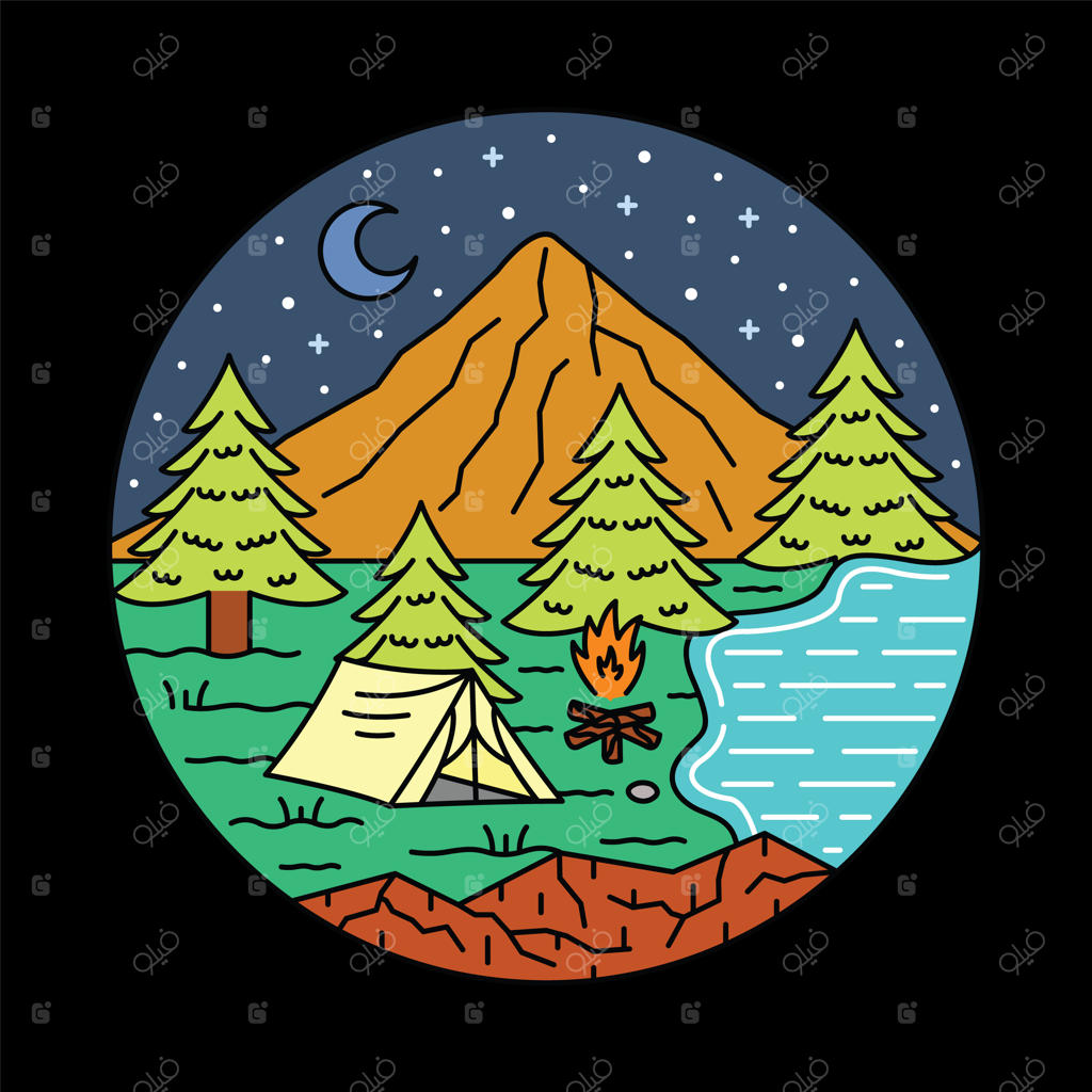 طراحی تی‌شرت با گرافیک کمپینگ در زیبایی طبیعت شب