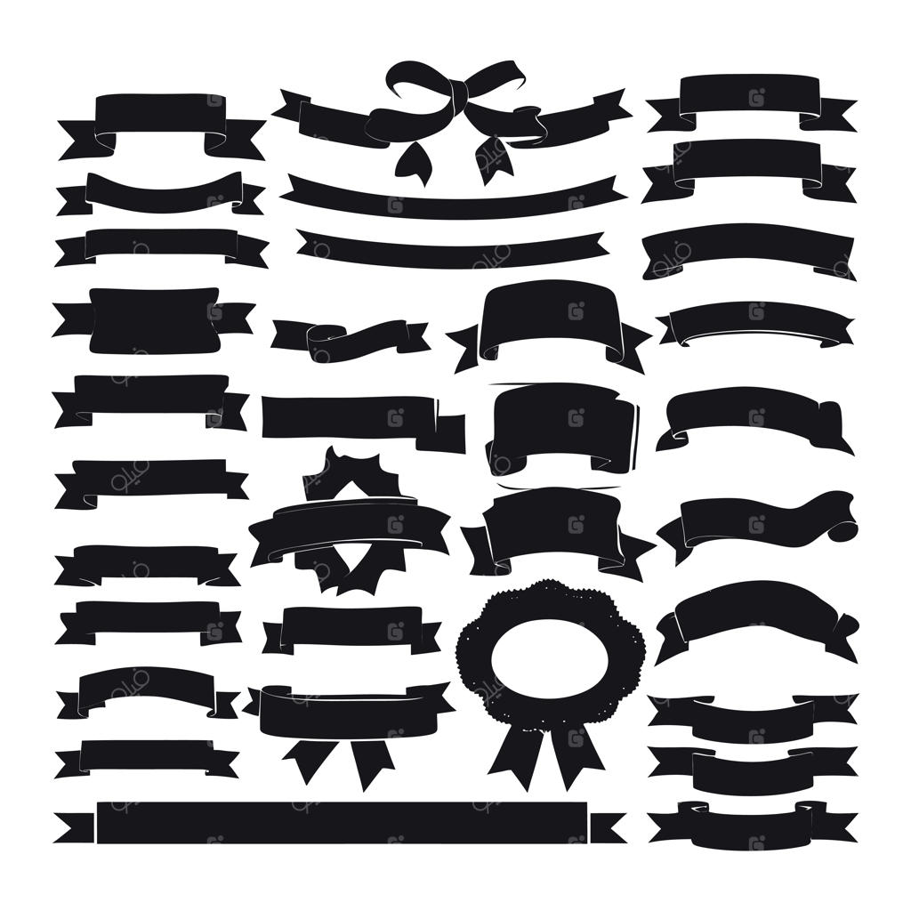 مجموعه وکتور اشکال سیاه و سیلوئت روبان و بنر