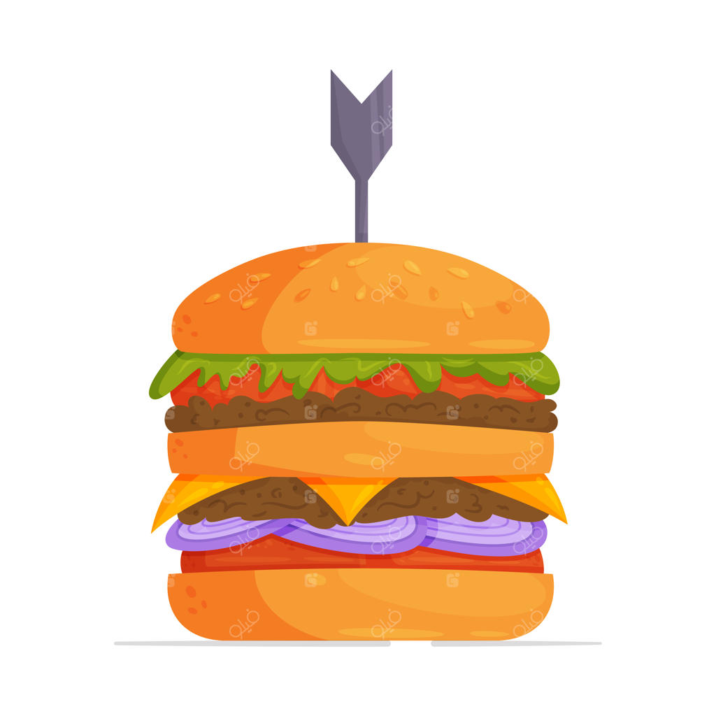 تصویر برداری از یک همبرگر آبدار با پنیر و گوشت گاو.