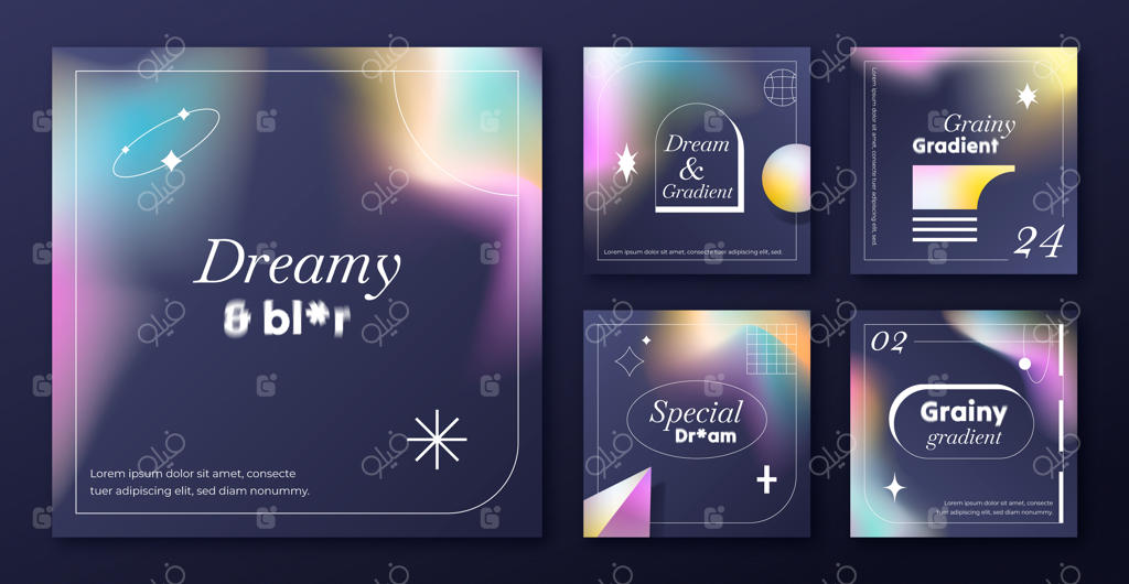 مجموعه پست‌های اینستاگرام با گرادیانت و بافت دانه‌دار