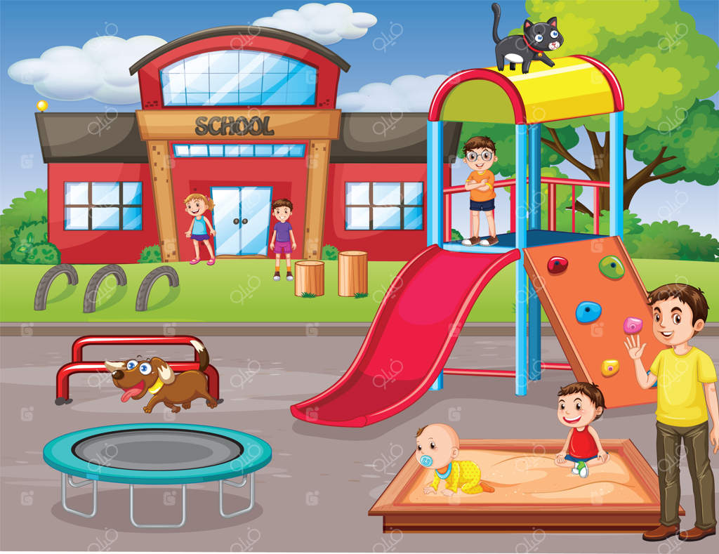 صحنه‌ای از مدرسه با تعداد زیادی کودک