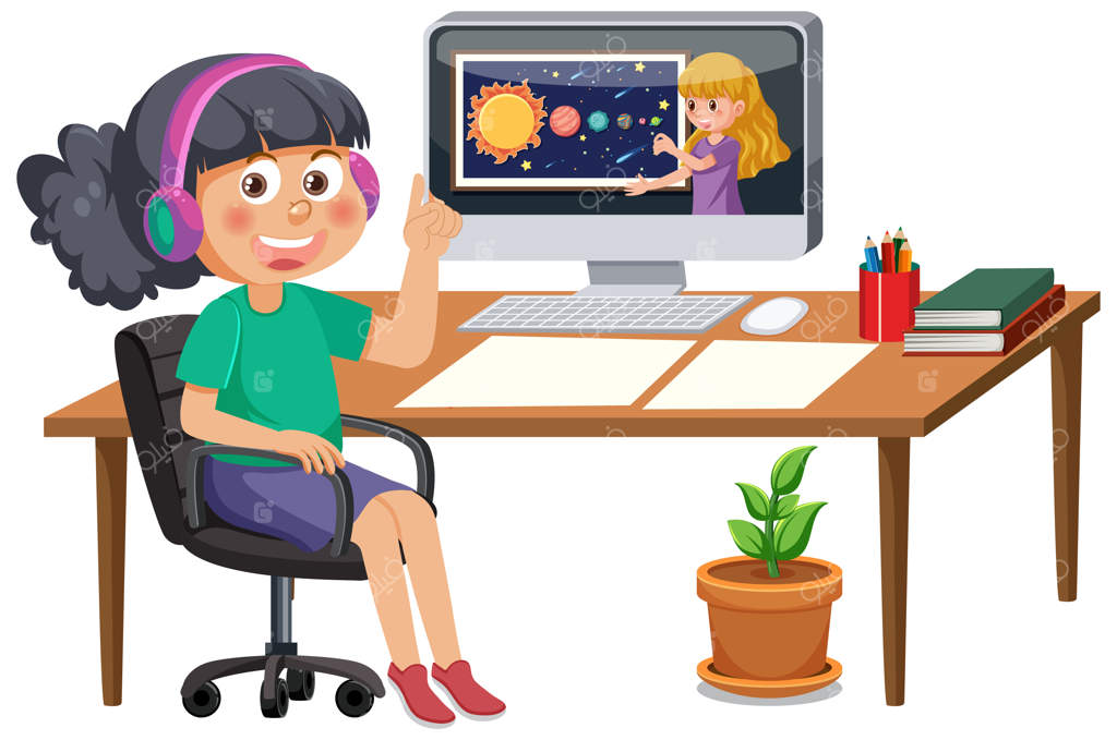 دختری که آنلاین با کامپیوتر درس می‌خواند