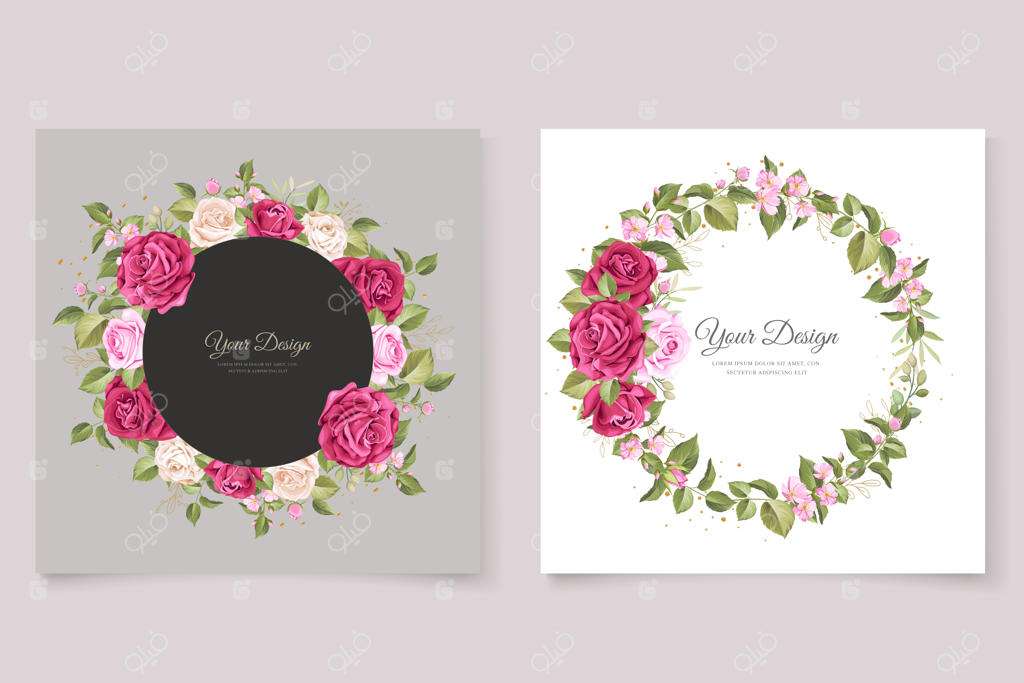 ست کارت دعوت عروسی با طرح گل‌های رز زرشکی دستی کشیده شده