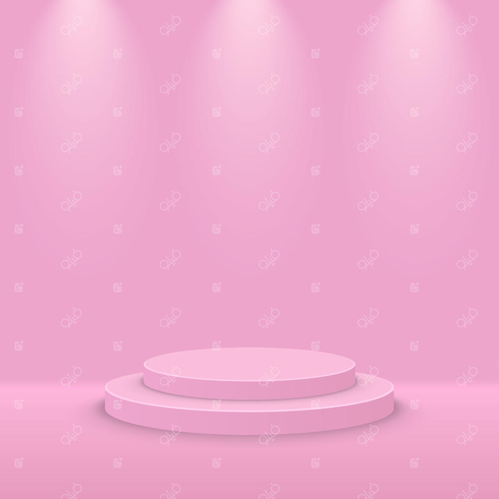 پودیوم محصول با پس‌زمینه مدرن صورتی و نورافکن‌ها