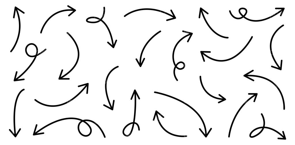 مجموعه فلش‌های باریک و طراحی دستی برای ارائه طرح کسب‌وکار و نمادهای آموزشی