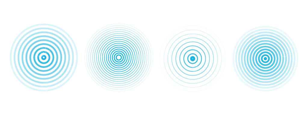 مجموعه دایره‌های موج‌دار هم‌مرکز: هشدار زلزله، رادار لرزه‌نگار، امواج رادیویی و سونار، اثر لمس یا پالس.