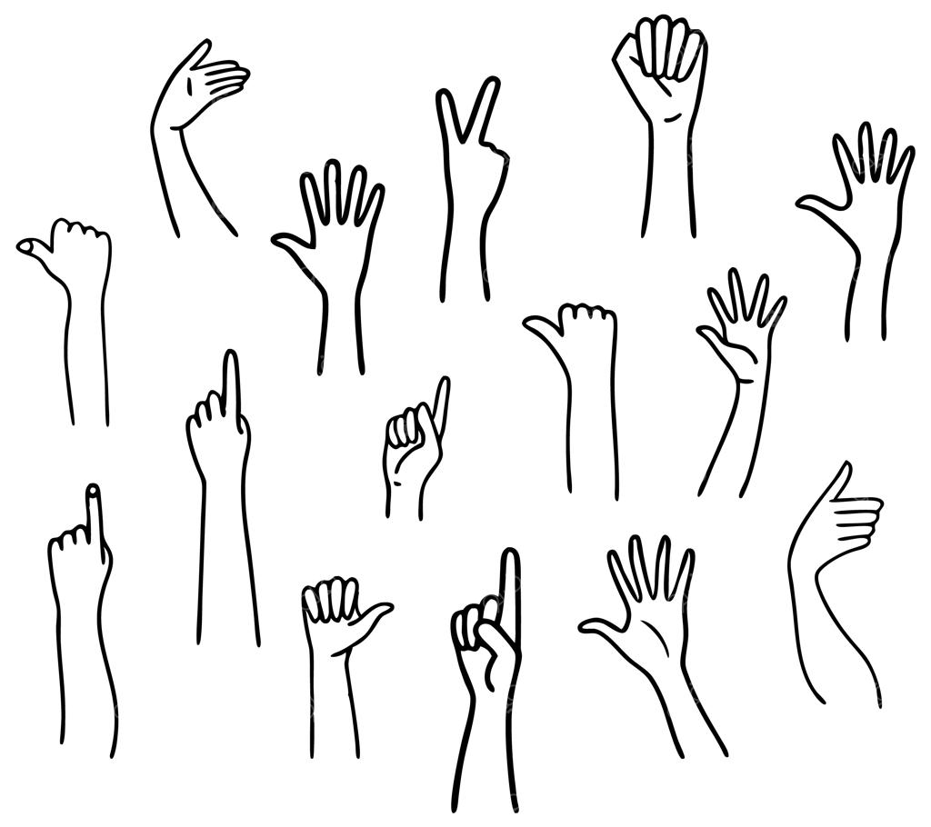 دست‌های بالا رفته در پس‌زمینه سفید