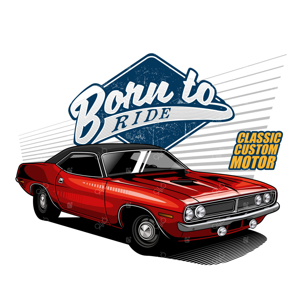 ماشین کلاسیک قرمز فوق‌العاده با پس‌زمینه سفید