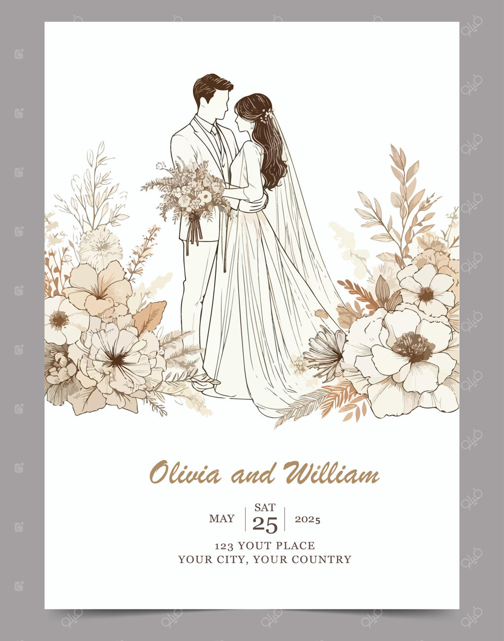 قالب کارت دعوت عروسی با طراحی تخت