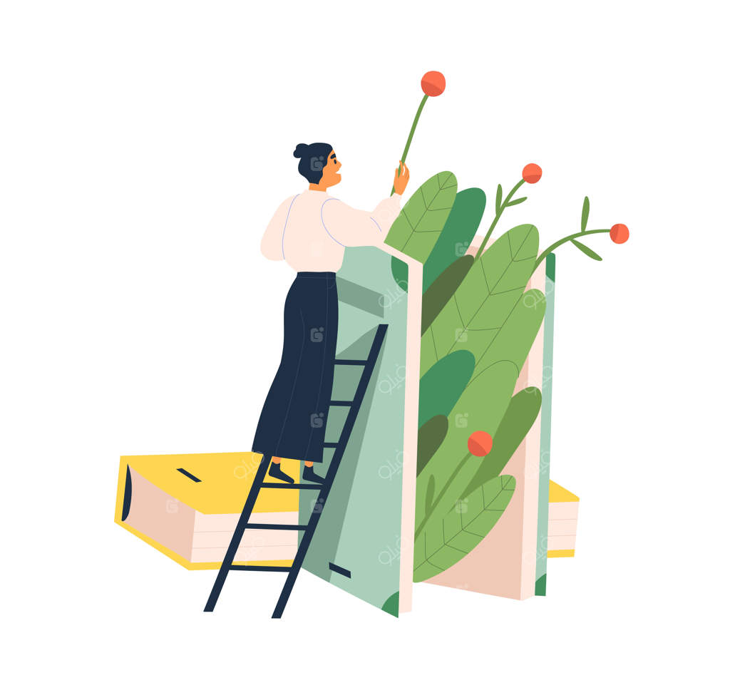 فردی با کتاب گیاه‌شناسی: دانشجویی در حال مطالعه بر روی ادبیات دانشگاهی و کتاب‌های درسی درباره گیاهان. گیاه‌شناسی با دایره‌المعارف. مفهوم آموزش.