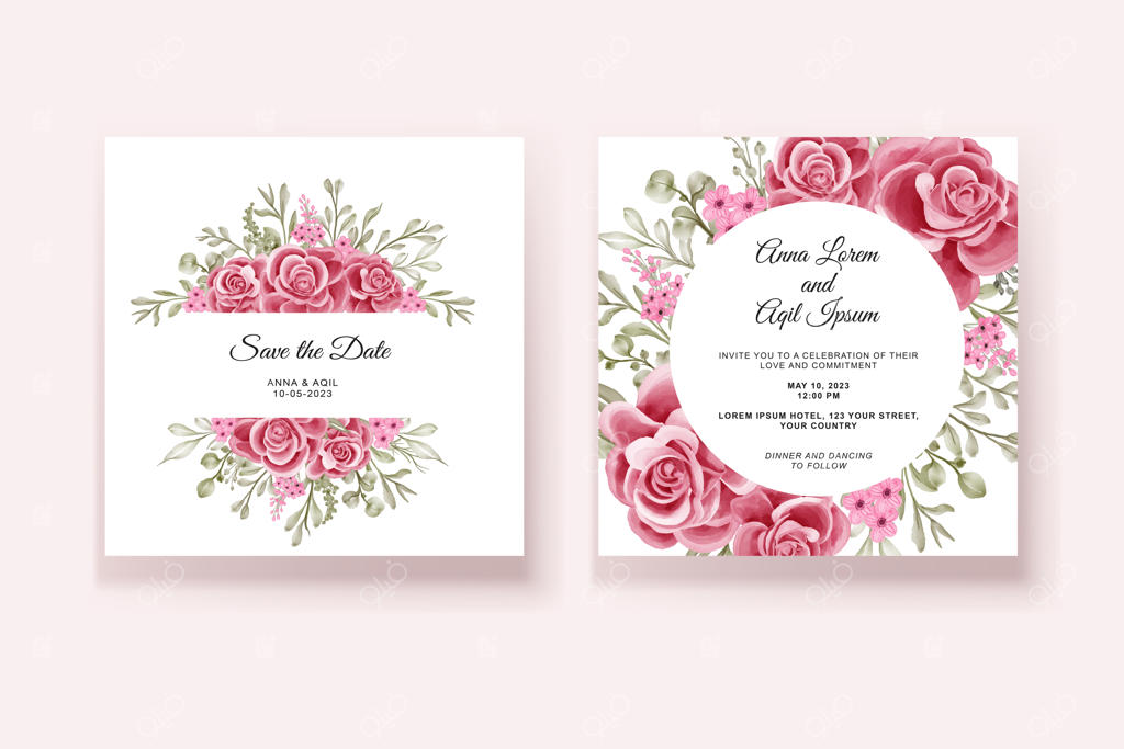 قالب دعوتنامه عروسی با گل رز صورتی رمانتیک