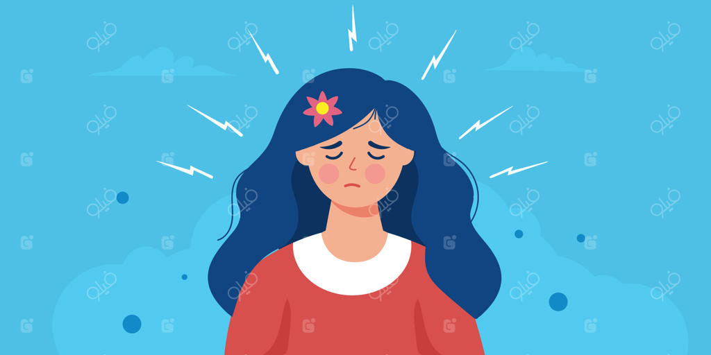 زن خسته با سردرد، میگرن، سرگیجه و علائم دیگر سندرم خستگی مزمن.