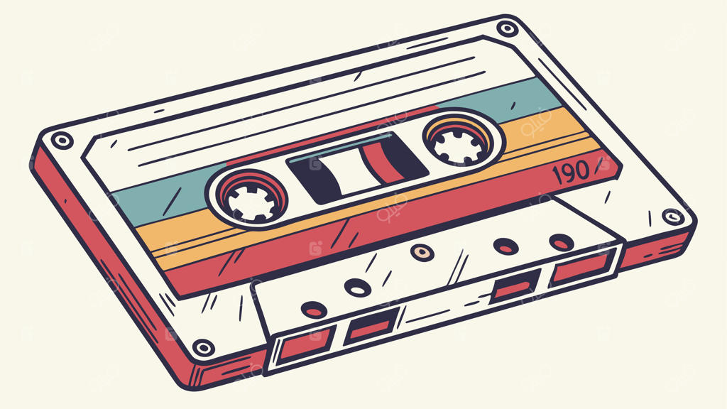 الگوی نوار کاست رترو با استایل رنگارنگ دهه ۸۰ و بافت گرانج
