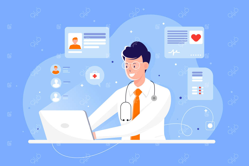 فناوری سلامت آنلاین: پزشک با لپ‌تاپ