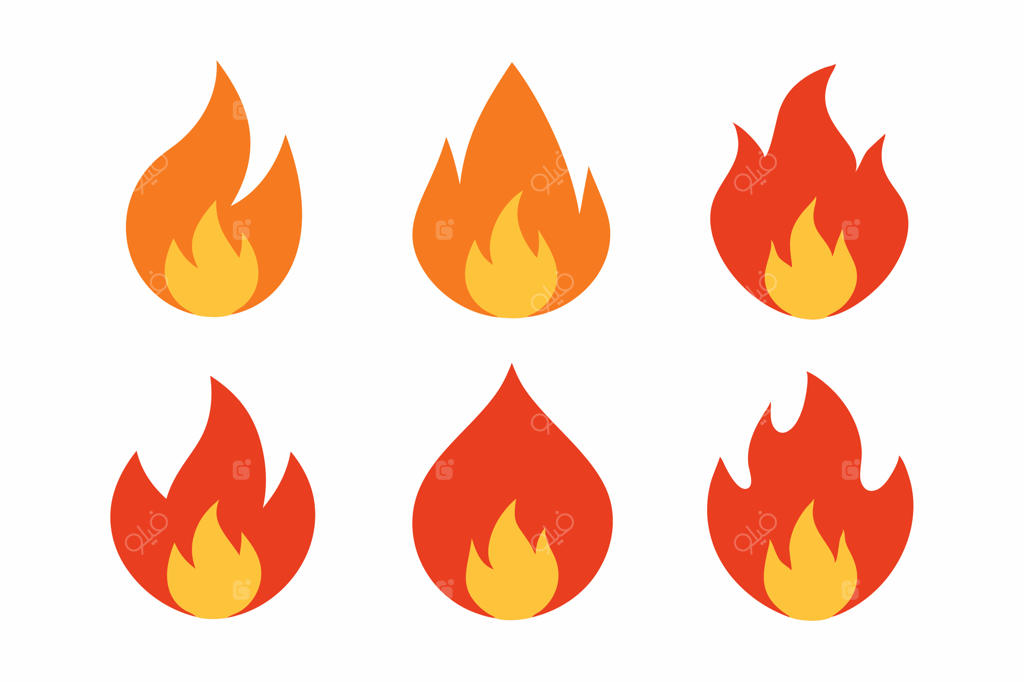 شعله‌های آتش با رنگ‌های مختلف در پس‌زمینه سفید