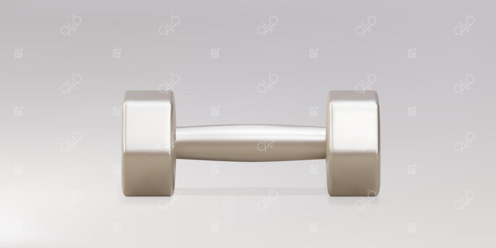 دمبل‌های طلایی سه‌بعدی واقع‌گرایانه در زمینه خاکستری. تصویر وکتور.