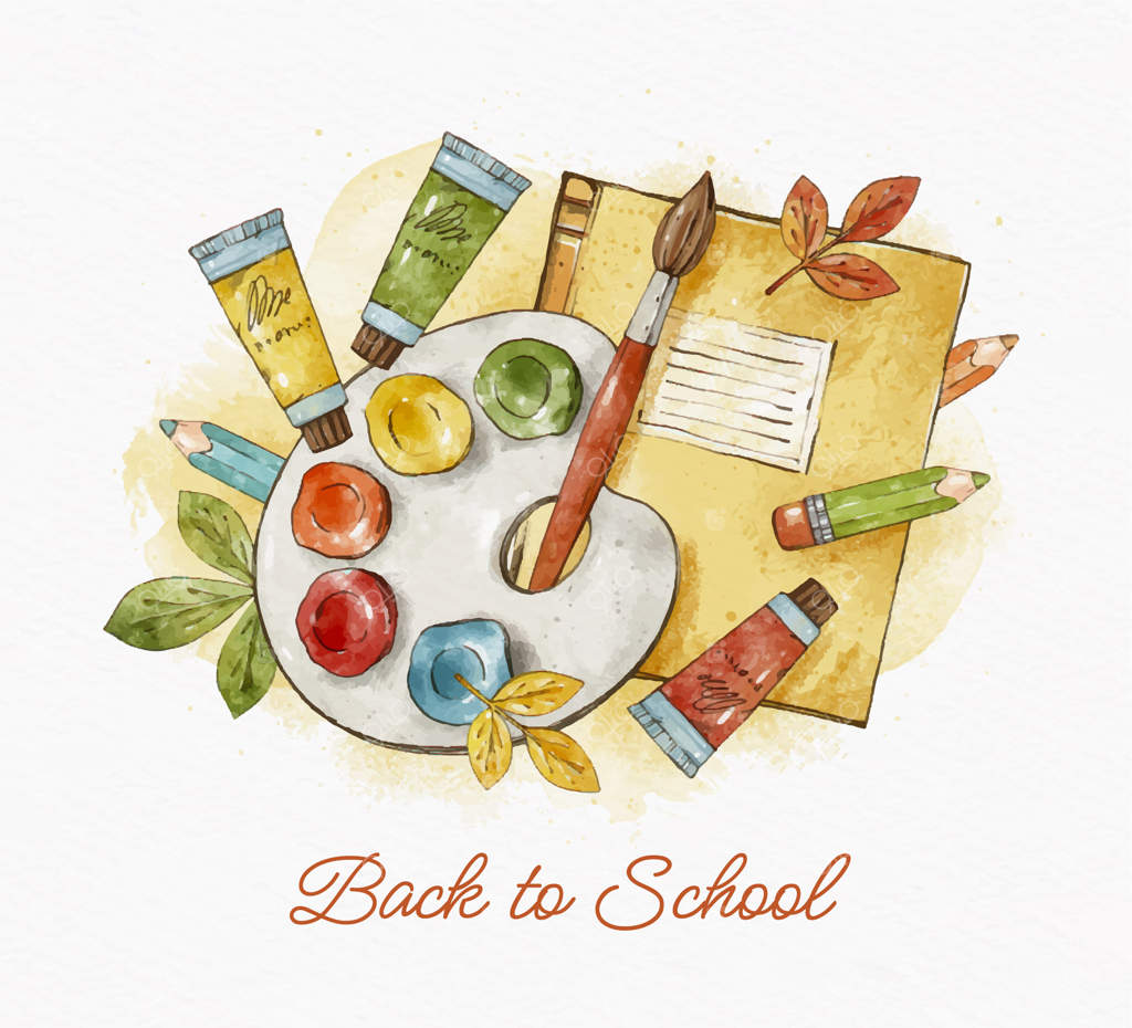 تصویر بازگشت به مدرسه با آبرنگ و لوازم هنری