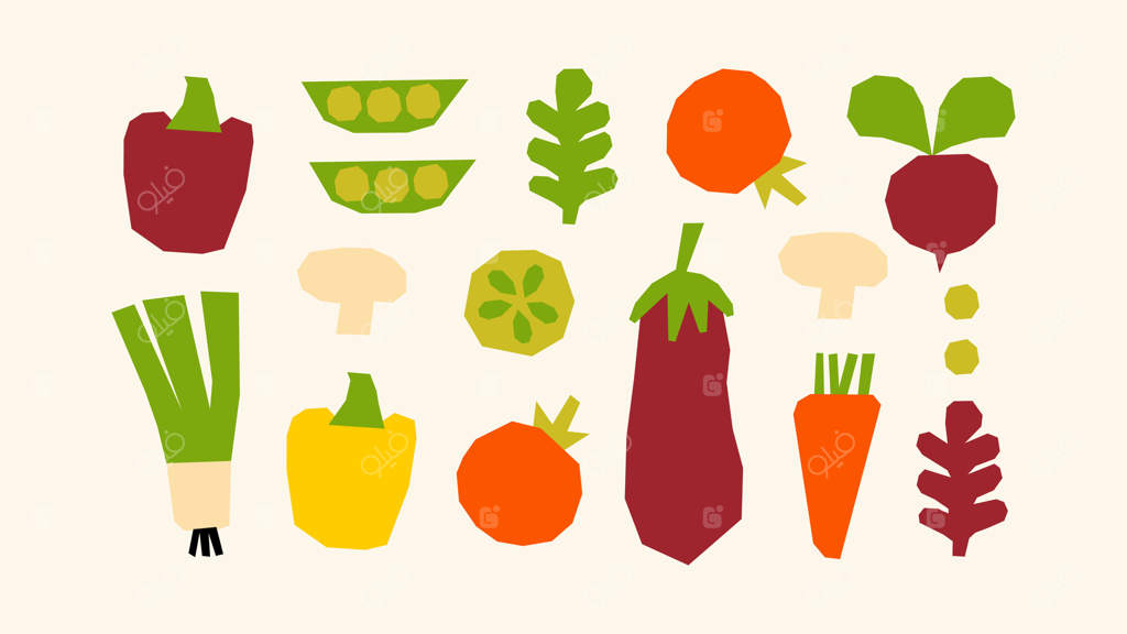 سبزیجات: کلم، گوجه‌فرنگی، آووکادو، کرفس، هویج، فلفل. محصولات کشاورزی گیاهی از باغ به سبک ساده و دست‌کشی شده