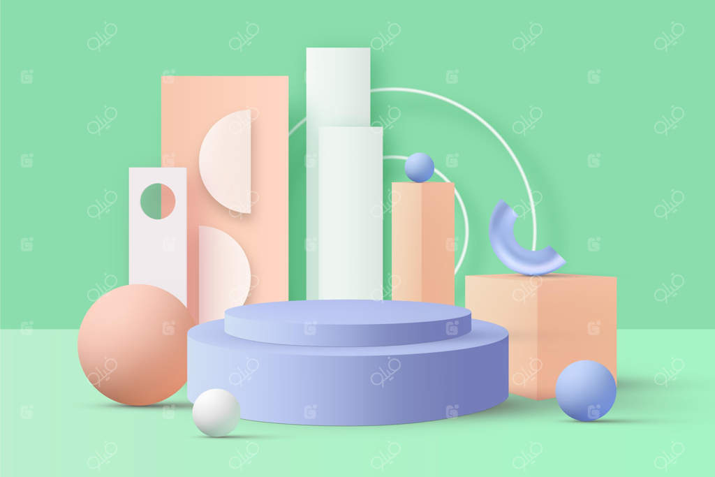 نمای جلویی جایگاه پاستلی با افکت سه‌بعدی