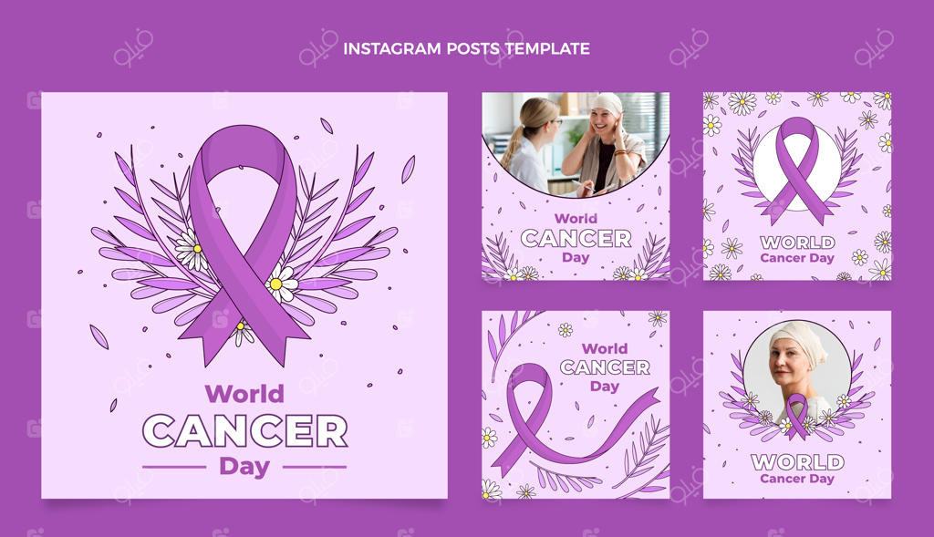 مجموعه پست‌های اینستاگرام ویژه روز جهانی سرطان با طراحی دستی