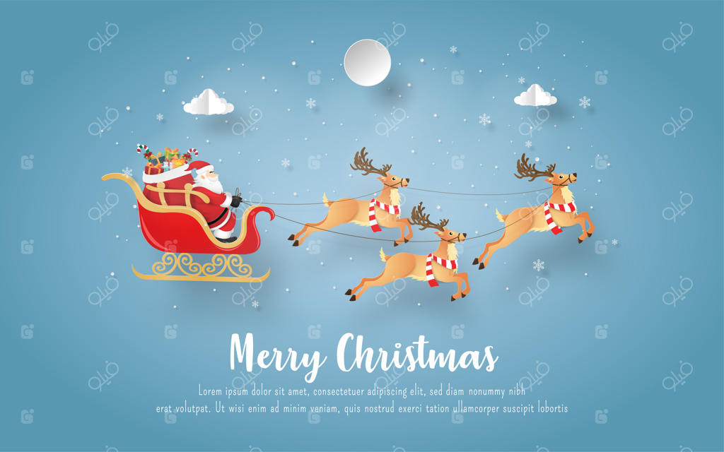 کارت پستال کریسمس با بابانوئل و گوزن شمالی