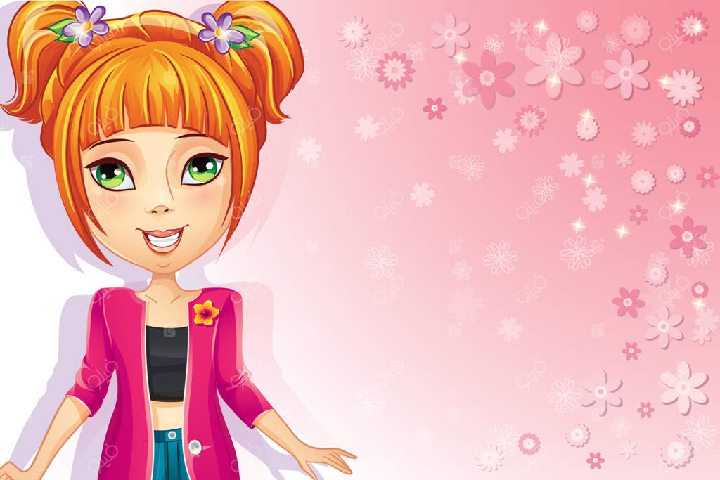 پس‌زمینه گل‌دار صورتی با دختر نوجوان.