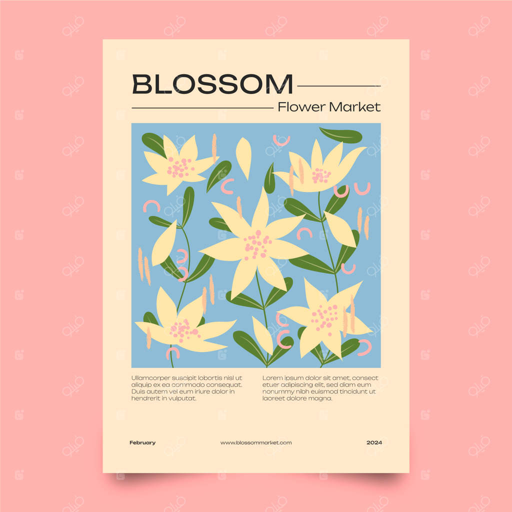 قالب پوستر طراحی مسطح بازار هیپی