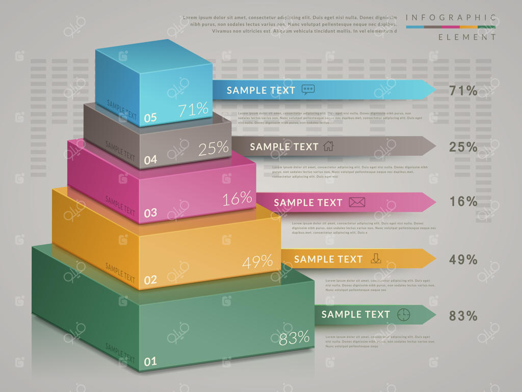 طراحی قالب اینفوگرافیک ساده با نمودار ایزومتریک سه‌بعدی