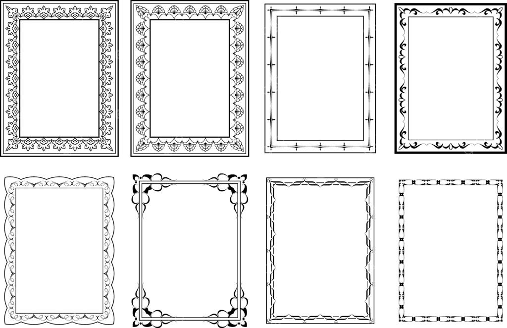مجموعه قاب‌های وینتیج، مشکی روی پس‌زمینه سفید، طراحی دستی به سبک رترو برای تزئین و طراحی کارهای گرافیکی، آلبوم عروسی، رترو