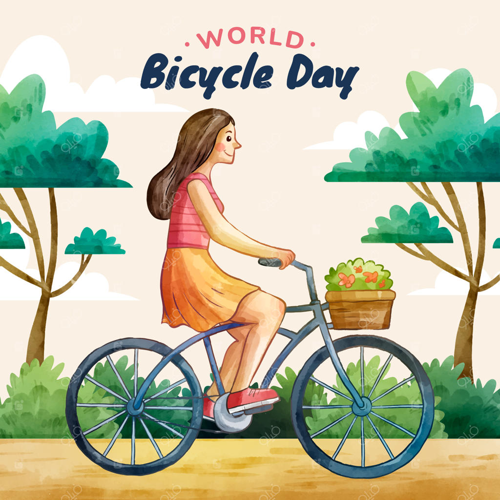 تصویر روز جهانی دوچرخه با آبرنگ