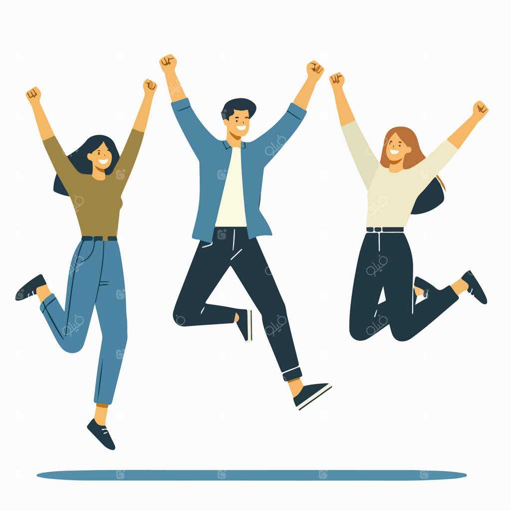 تصویر کارتونی همبستگی جوانان در حال پریدن از خوشحالی با سبک طراحی تخت