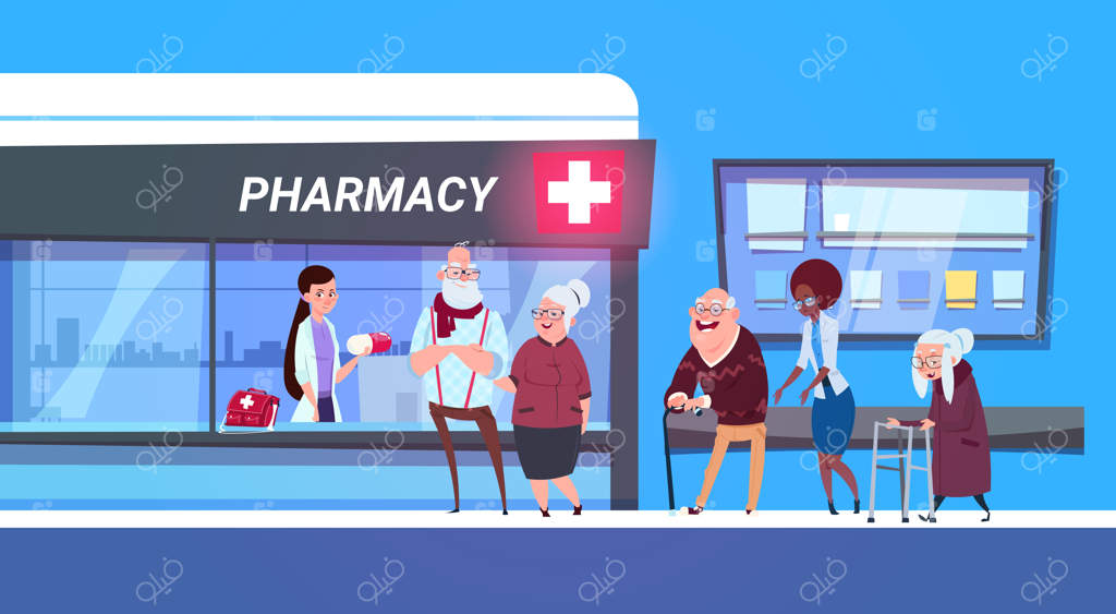 صف افراد در صف انتظار داروخانه ایستاده‌اند