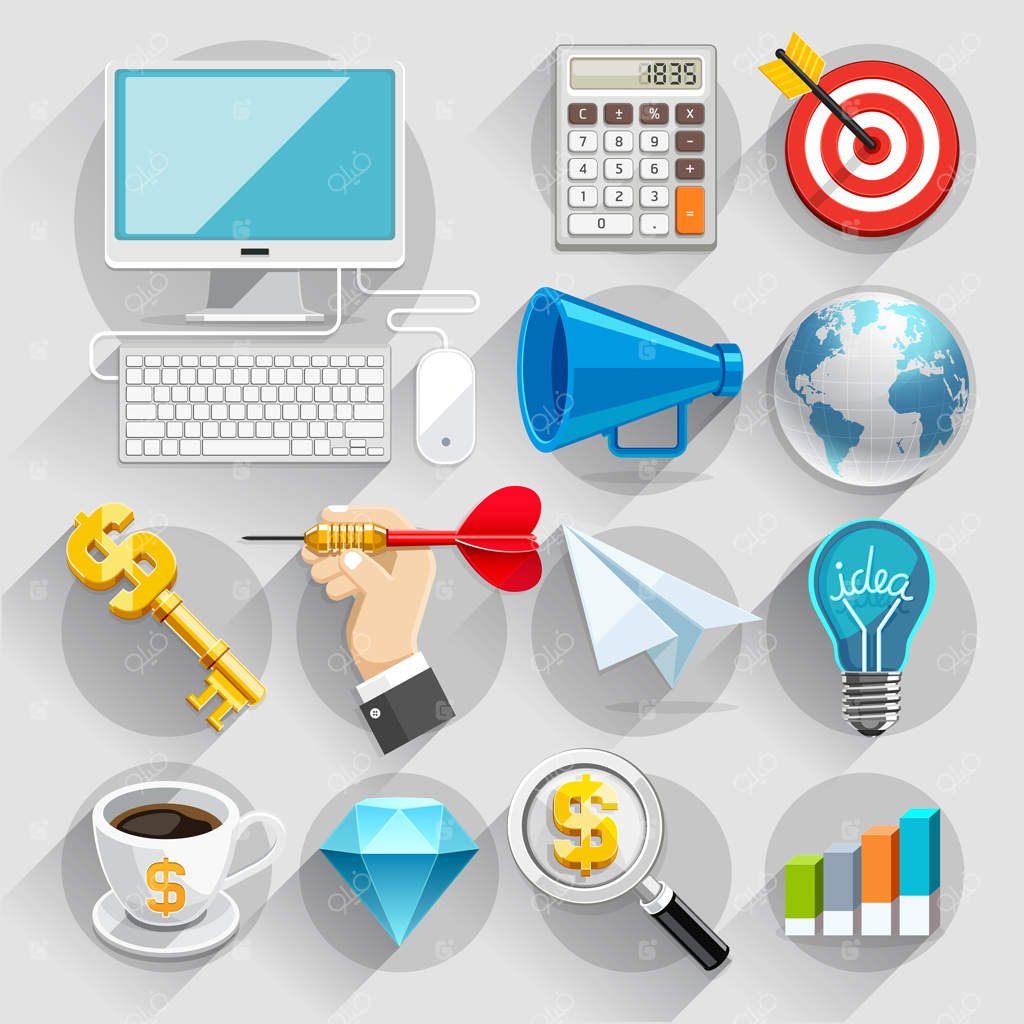 مجموعه رنگی تصویرسازی تخت کسب‌وکار.