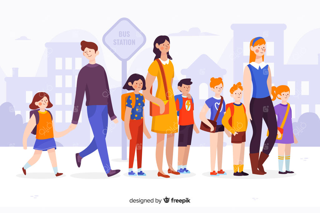 تصویرسازی فلت دانش‌آموزان به همراه والدین