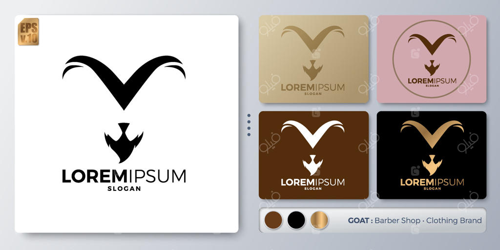 لوگوی طراحی شده با تصویرسازی وکتور بز کوهی. فضای خالی جهت افزودن برند شما. مناسب برای انواع کاربردها مانند شرکت‌ها، هویت برند، و یا آرایشگاه مردانه.