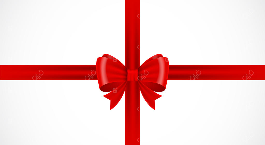 روبان قرمز روی زمینه سفید، بسته هدیه با روبان قرمز