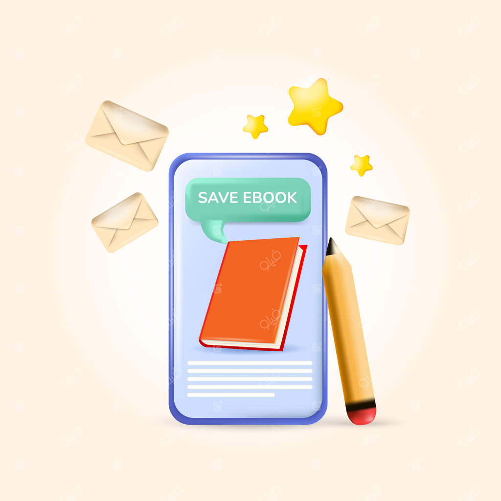 ذخیره فایل کتاب الکترونیکی با طراحی واقع‌گرایانه وکتور سه‌بعدی ممتاز