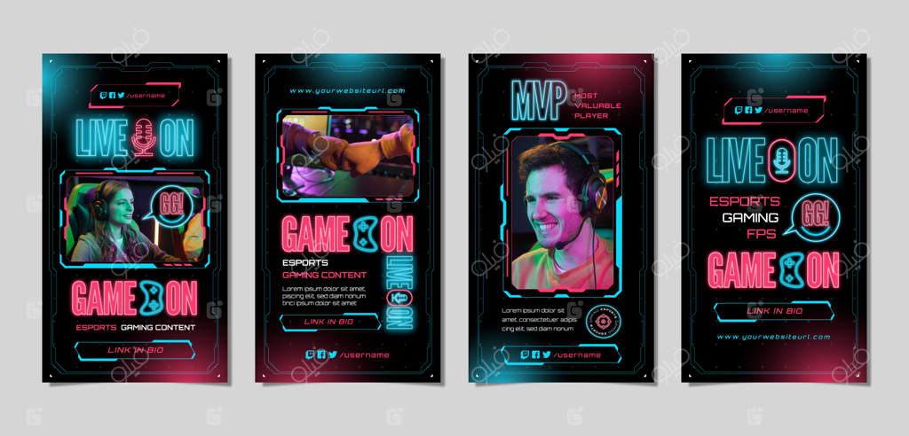 استوری‌های اینستاگرام: طراحی فلت و نئون برای گیمرها