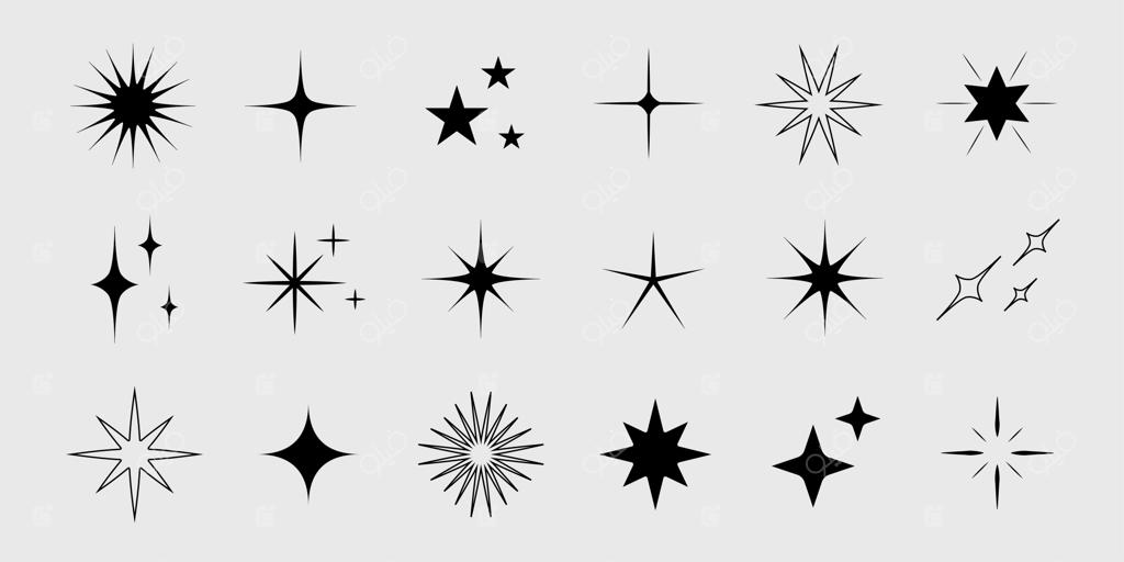 مجموعه اشکال ستاره‌ای درخشان رترو فوتوریستیک