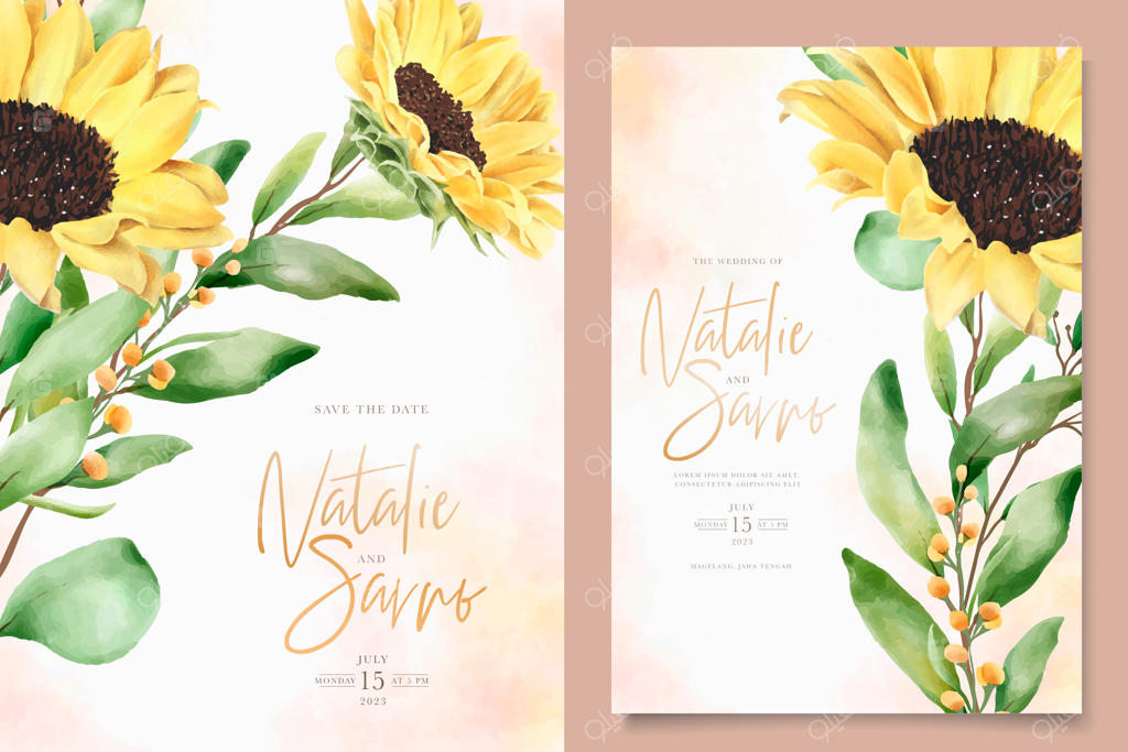 قالب کارت گل آفتابگردان با آبرنگ