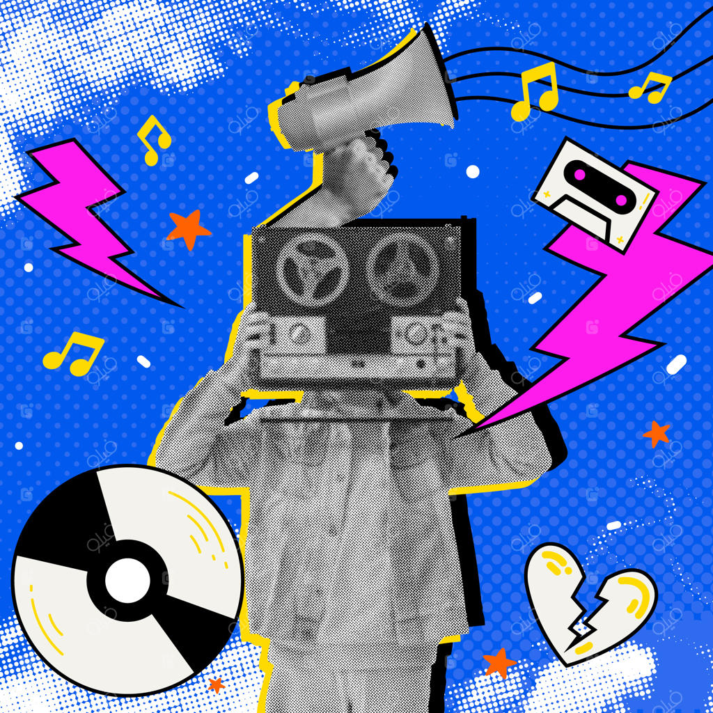 تصویرسازی کلاژ پُست پُنك دَستی با روش نیم‌باریک