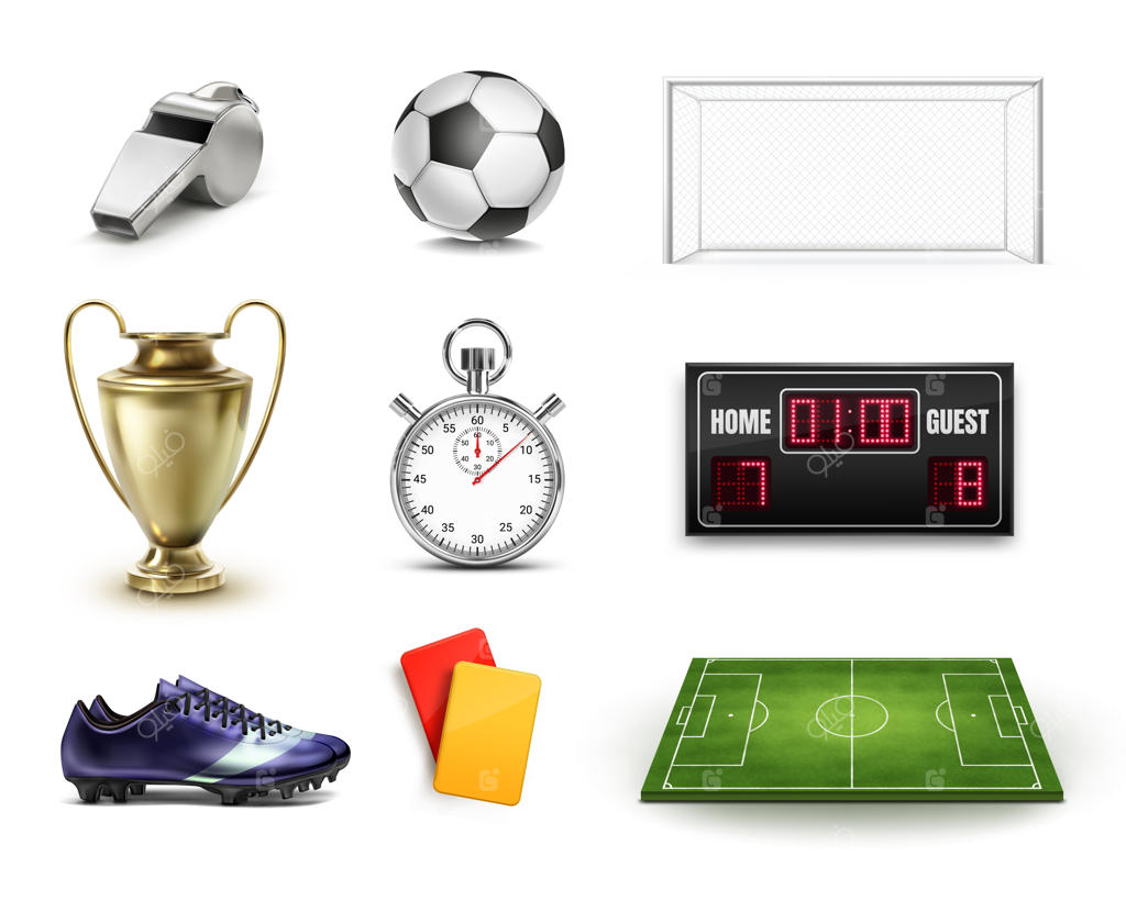 مجموعه‌ای از تجهیزات و لوازم جانبی برای پارک آبی به رنگ‌های زرد و آبی، بر روی پس‌زمینه سفید.