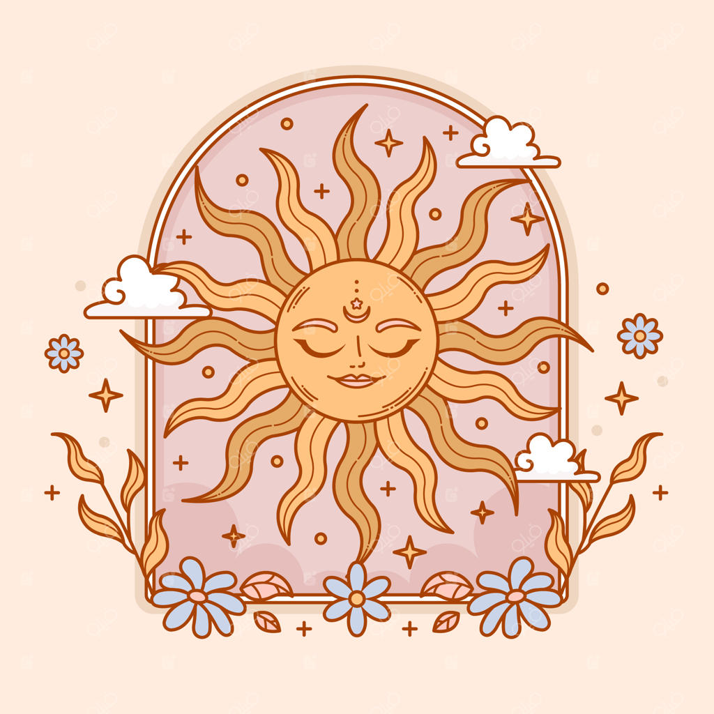 تصویرسازی خورشید با طراحی دستی و سبک رترو